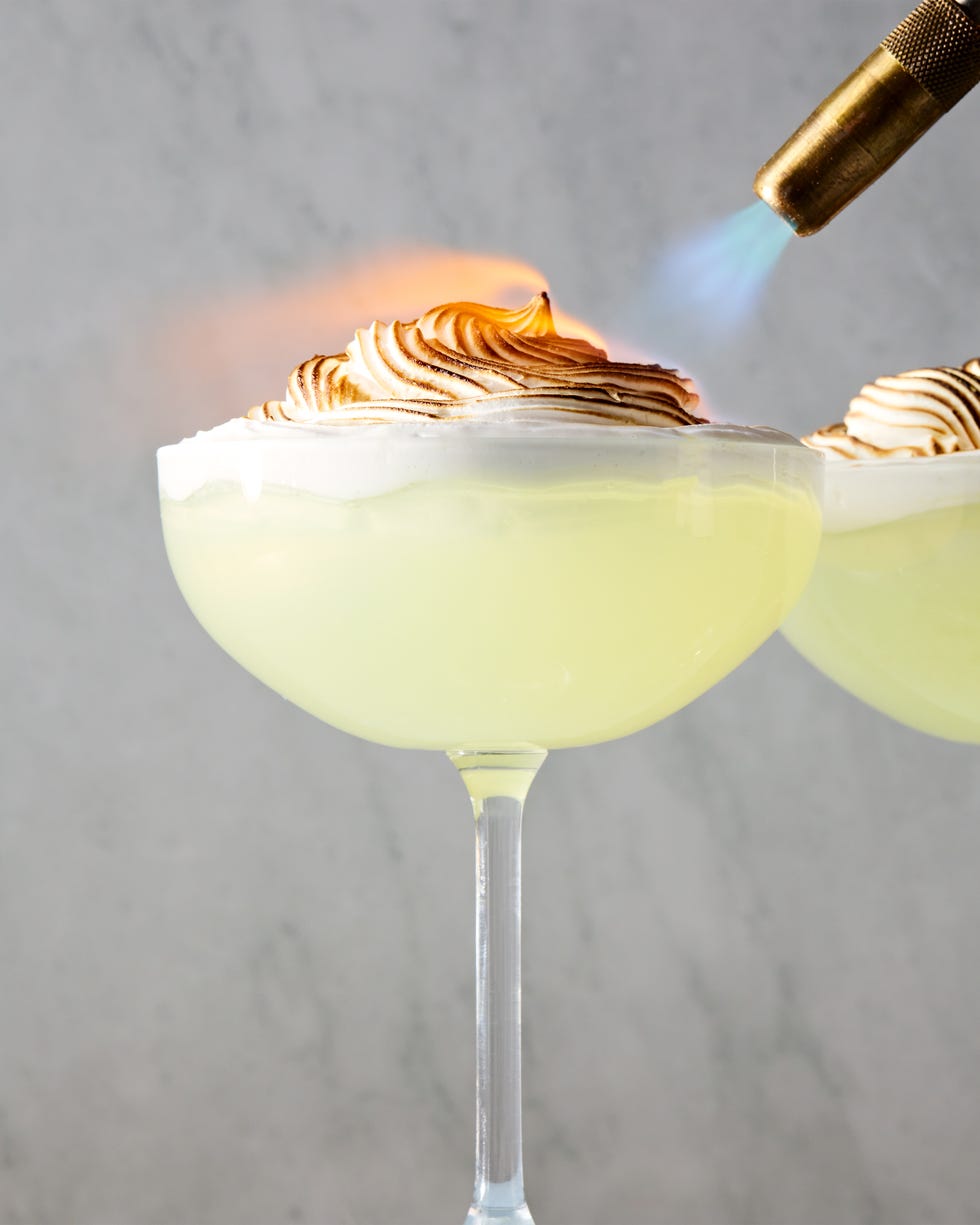 lemon martini with a torched meringue top
