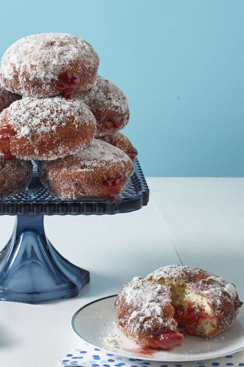 breakfast ideas for kids lemon poppy seed jelly doughnuts on blue platter