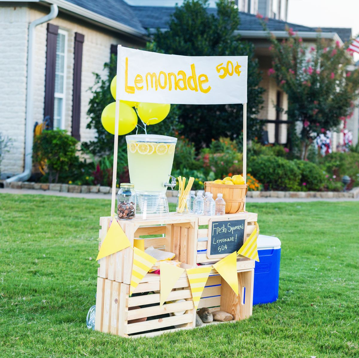 Lemonade stand set up in front yard