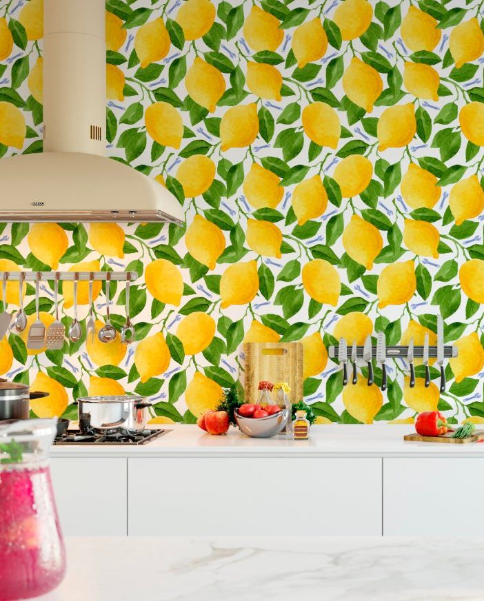 Yellow, Wallpaper, Orange, Pattern, Plant, Interior design, Interior design, Wildflower, Flower, 