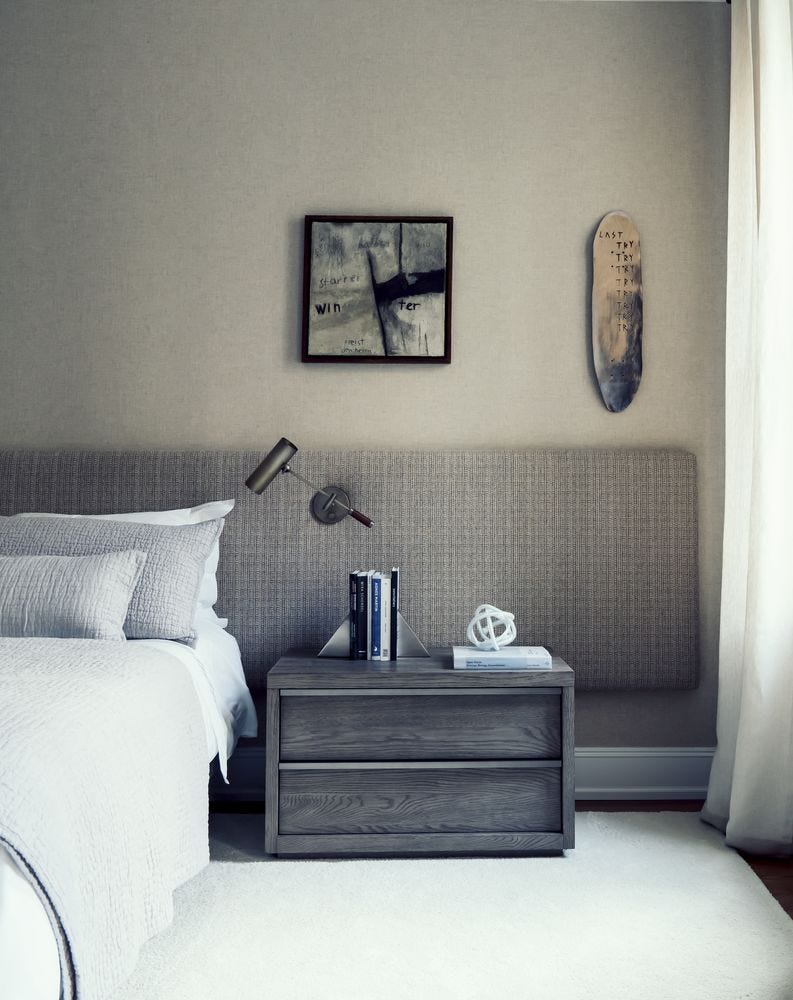Furniture, Room, Bedroom, Black, Interior design, Wall, Bed, Property, Nightstand, Bed frame, 