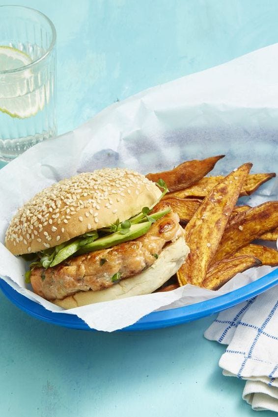 grilling recipes salmon burgers and five spice sweet potato fries