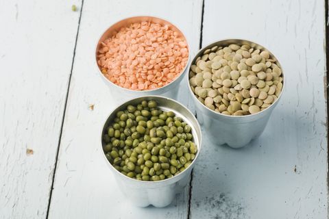 lentils and mung beans in canisters