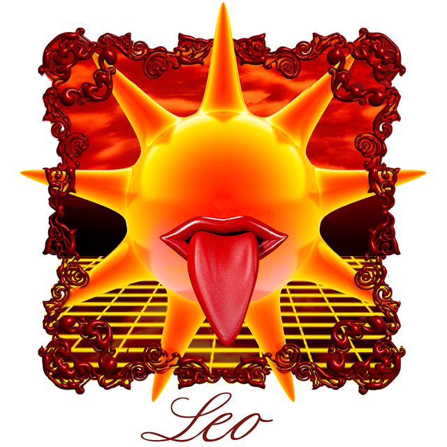 the word leo under a sun with its tongue sticking out