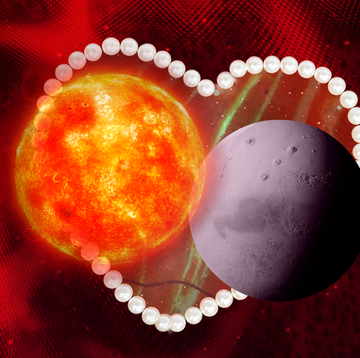 two planets inside a heart shaped string of pearls
