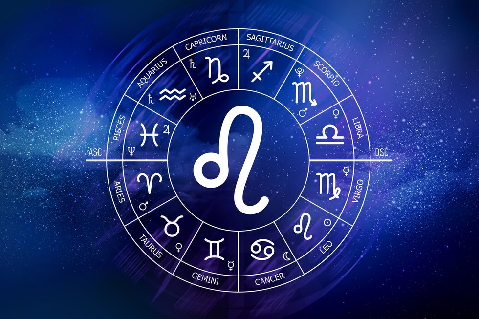 leo zodiac sign abstract night sky background leo icon on blue space background