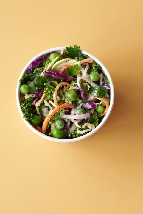 leon winter coleslaw with red cabbage, carrots, kale, and edamame beans