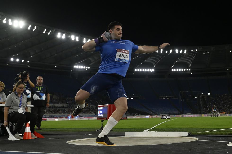 leonardo fabbri of italy competes in the men's shot put...