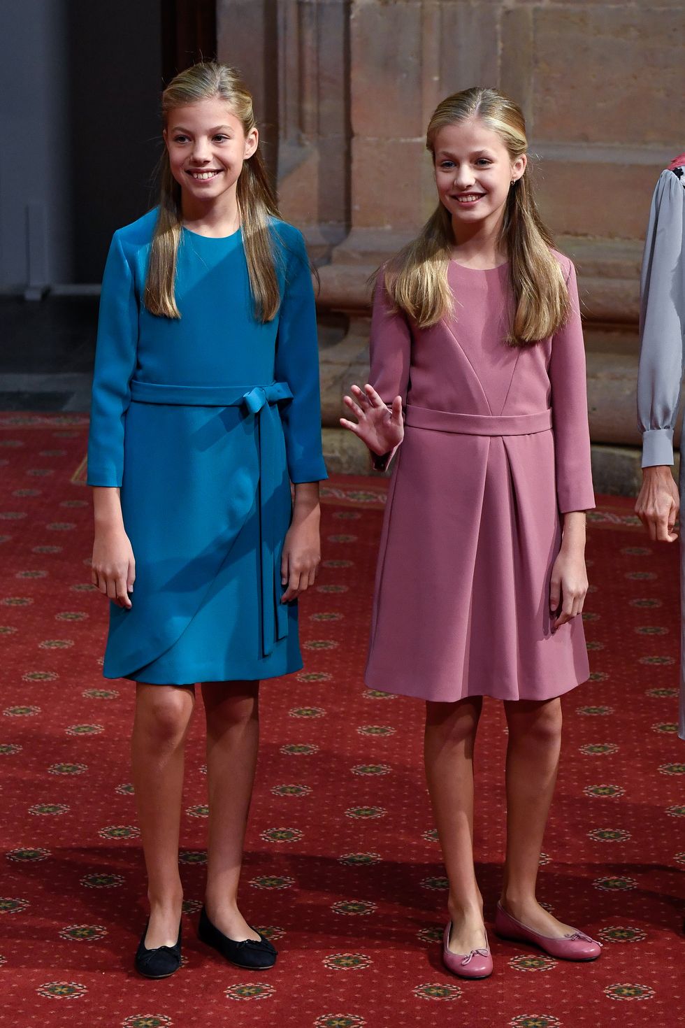 oviedo, spain october 18 l r princess sofia of spain and princess leonor of spain attend several audiences to congratulate the winners at the reconquista hotel during the princesa de asturias awards 2019 on october 18, 2019 in oviedo, spain photo by carlos r alvarezwireimage