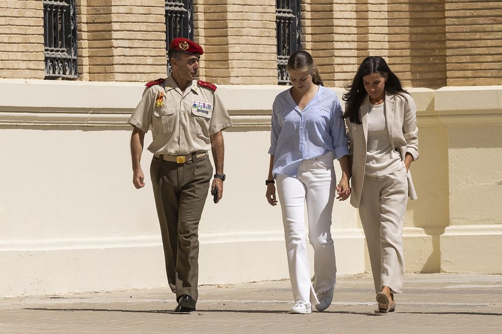 zaragoza, spain august 17 the princess of asturias, leonor, arrives accompanied by king felipe vi, queen letizia, and her sister infanta sofia, at the general military academy of zaragoza on the occasion of her entrance for her military training, on 17 august, 2023 in zaragoza, aragon, spain the princess of asturias begins today her training as a lady cadet at the general military academy, joining a new class of cadets, future officers of the army, the civil guard and the common corps of the armed forces leonor will have a special study plan compared to that of the other cadets, since she will take two courses in one year and will have, like her father king felipe vi, the specialty of infantry she will join 612 cadets 140 women in the first promotion, but on october 7, the day of the oath of allegiance, she will join the second promotion in the first weeks of military life, the cadets will acquire basic knowledge of military law and regulations, which they will complement with physical training and military instruction during the course, her royal highness will stay with the rest of her class in shared quarters with other female students photo by toni galangetty images