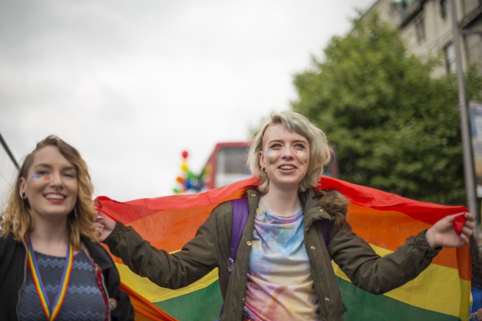 lesbian couple celebrating pride