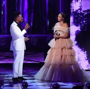 leslie odom jr and nicolette robinson perform onstage during the 74th annual tony awards at winter garden theatre