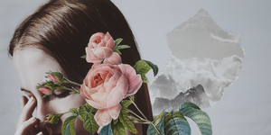 collage van een vrouw met rozen