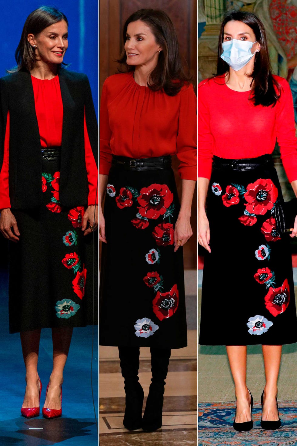 letizia en distintas ocasiones con la falda de flores midi