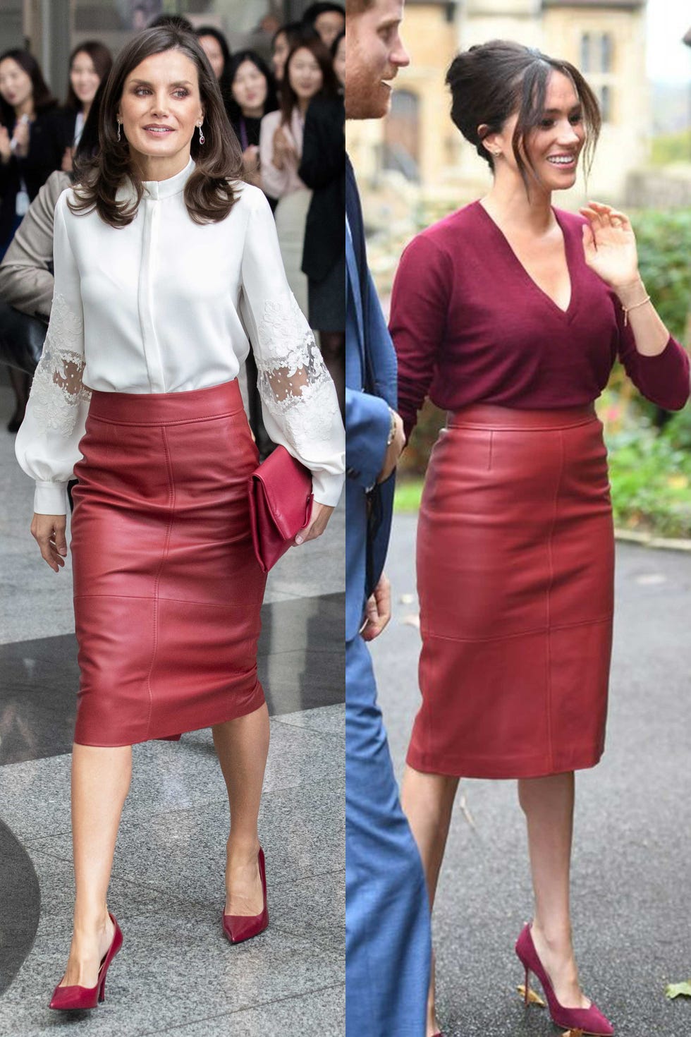 letizia y meghan markle comparten la misma falda de hugo boss