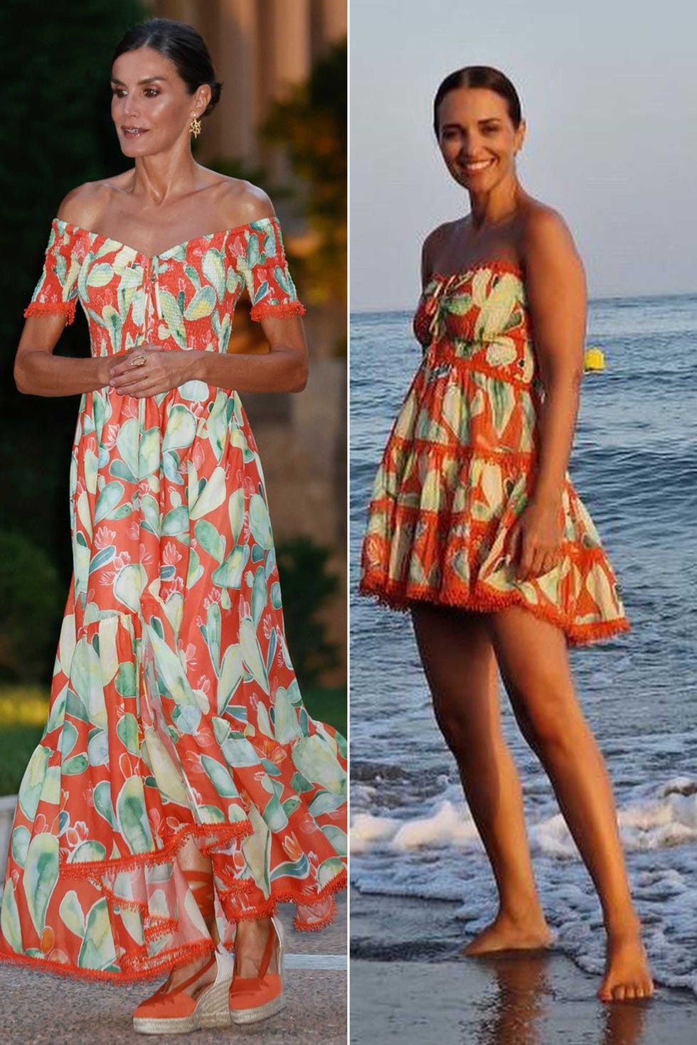 letizia y paula echevarría, con un vestido similar de charo ruiz