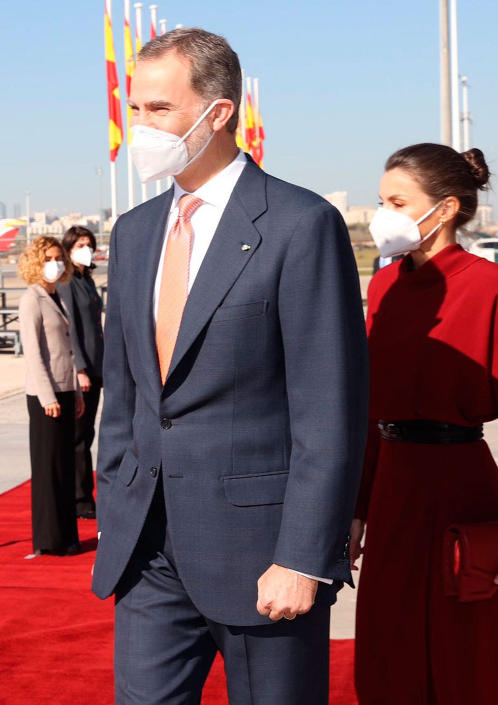 letizia, con vestido de massimo dutti, repetido, en su viaje de estado a andorra