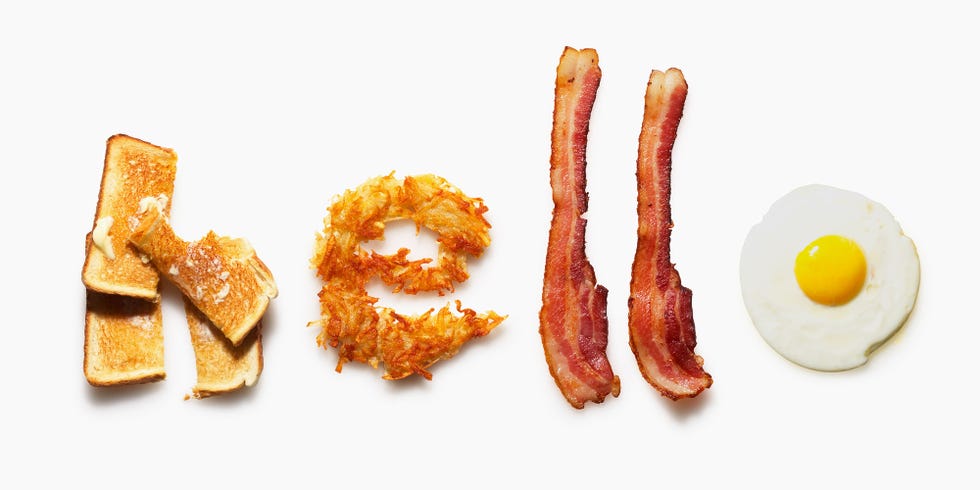 Food, Dish, Cuisine, Ingredient, Bacon, Produce, Fried food, Meat, Breakfast, 