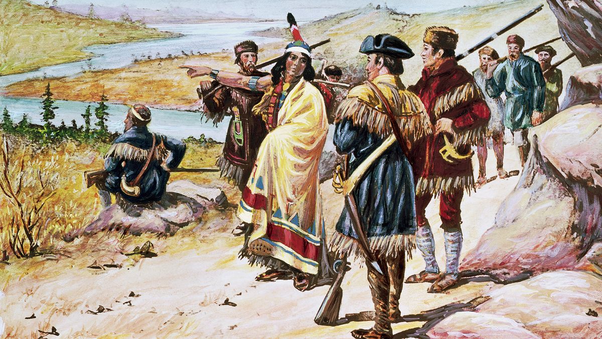 Lewis and Clark expedition - Sacajawea guiding the expedition from Mandan through the Rocky Mountains