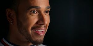 lewis hamilton smiles as he is interviewed for drive to survive season 4 on netflix