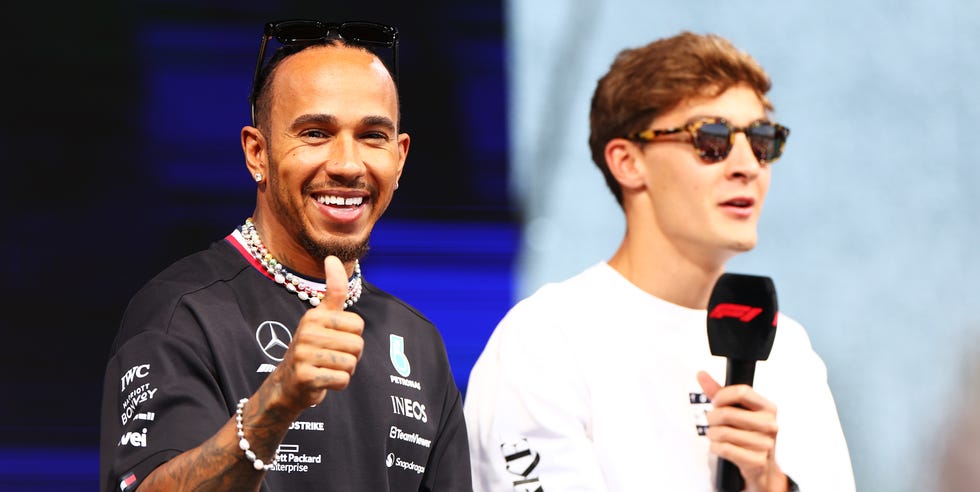 Lewis Hamilton y George Russell - GP Hungría F1 2023 encuentro de lewis hamilton y george russell con la afición húngara en budapest