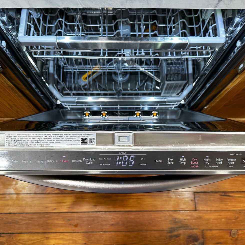 top controls on stainless steel lg quadwash pro dishwasher