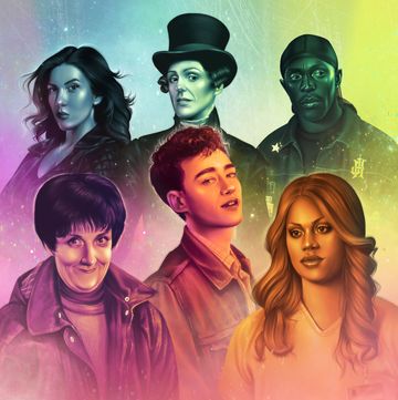 rosa diaz, anne lister, omar little, hayley cropper, ritchie tozer, sophia burset, lgbtq tv characters illustration on rainbow background