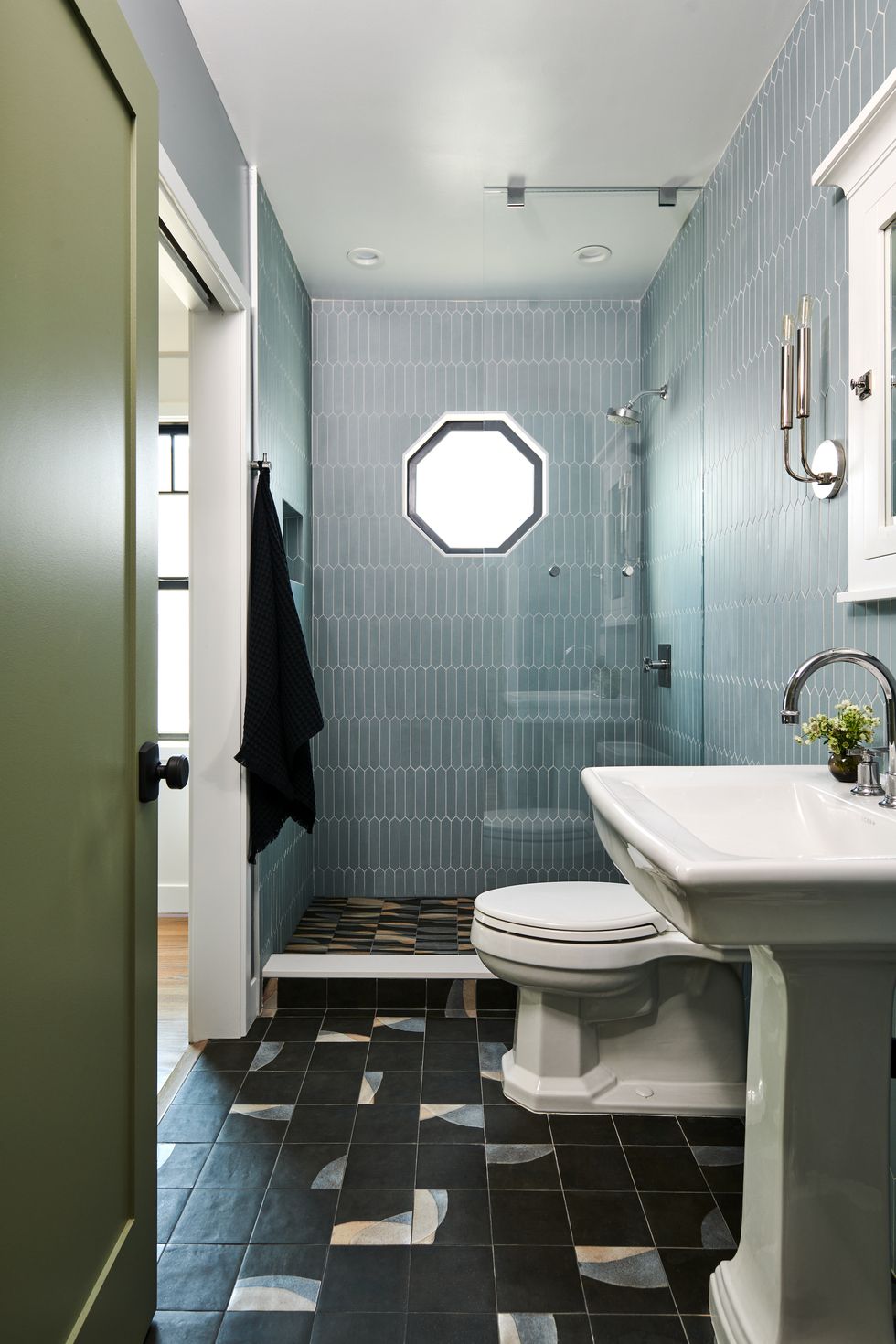 patterned bathroom floor designed by lh designs