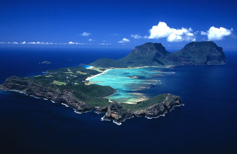 Aerial view of Lorde Howe Island in New South Wales, Australia