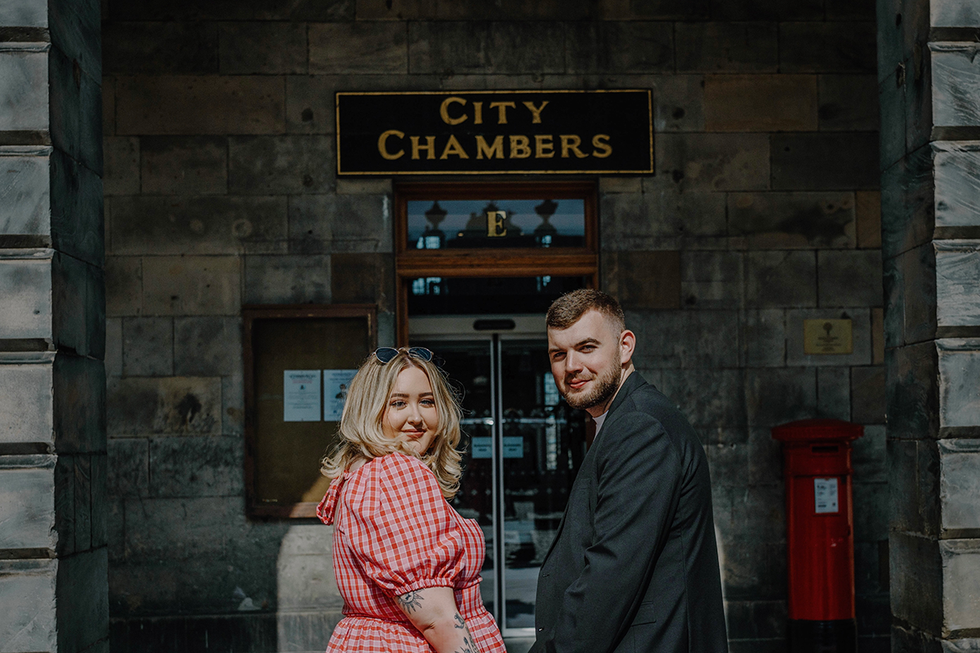 a bride and groom ahead of their edinburgh elopment at the city chambers