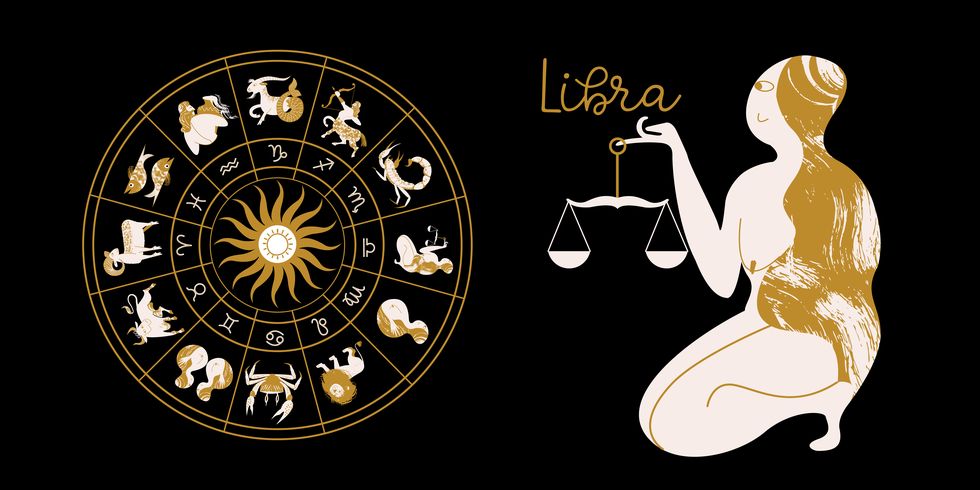 libra zodiac sign horoscope and astrology full horoscope in the circle horoscope wheel zodiac with twelve signs vector