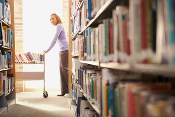 librarian with the book cart