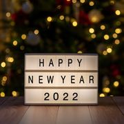 light box with text happy new year 2022 with christmas light