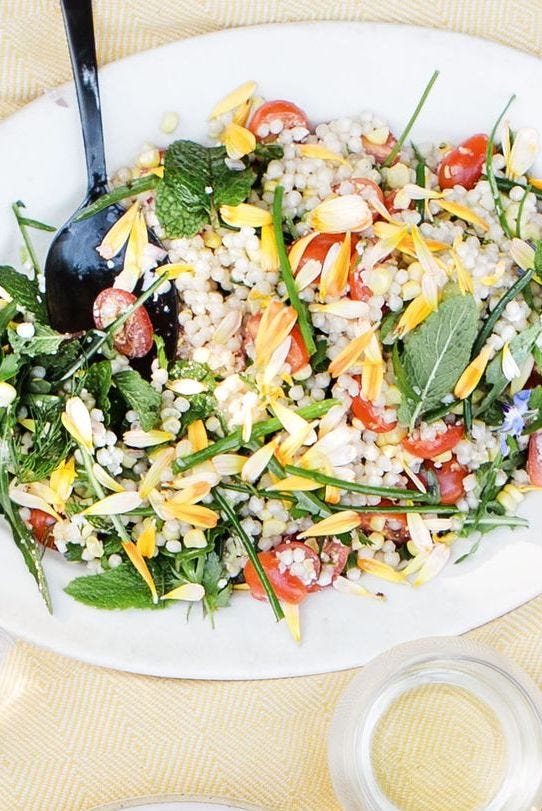 light dinner ideas fresh corn tomato herb and israeli couscous salad