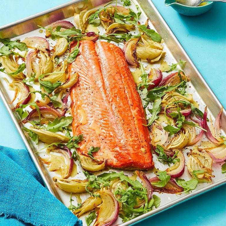 light dinner ideas oven roasted salmon with charred lemon vinaigrette