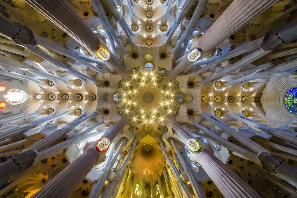 Light flooded inside of the church Sagrada Familia, Antoni...