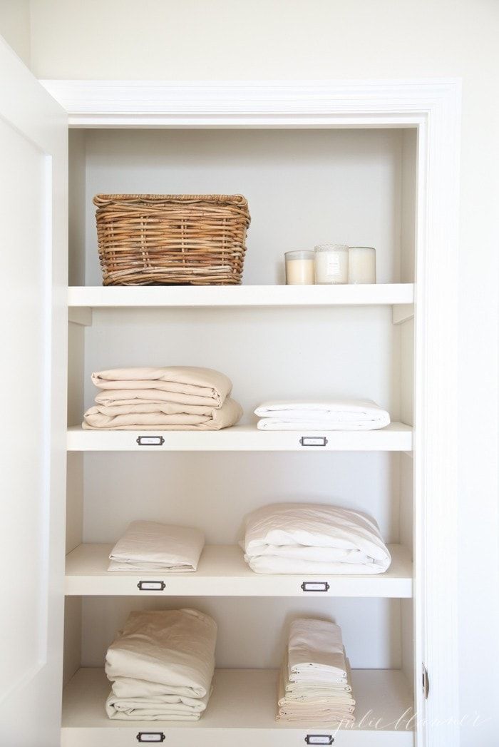 Simple & Easy Small Linen Closet Organization - Rain and Pine