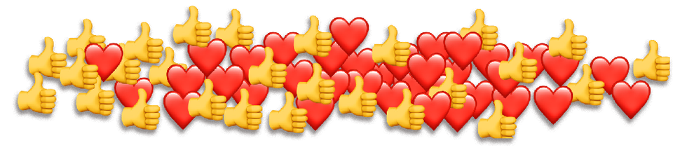 emojis representing thumbs up and hearts conveying positive feelings