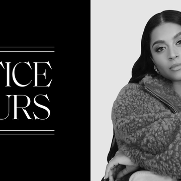 a black and white image of lilly singh on the right and the office hours logo on the left