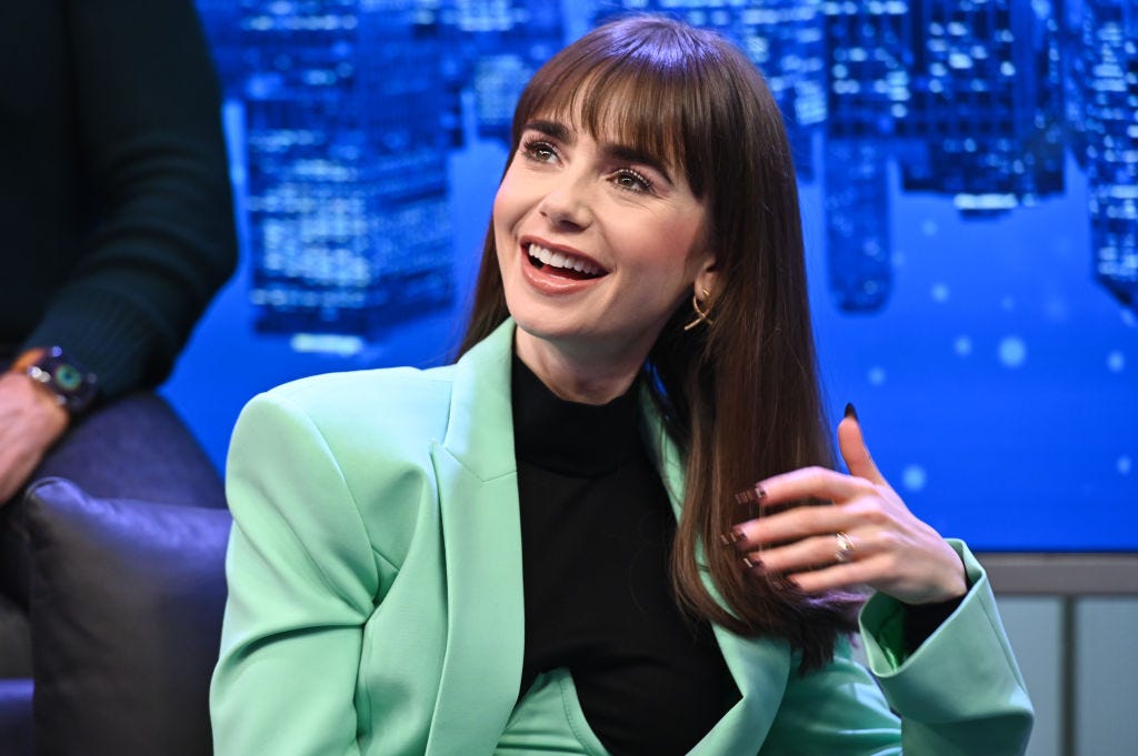 Lily Collins' hairstylist cuts her 'Emily in Paris' bangs: video