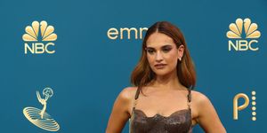los angeles, california   september 12 lily james attends the 74th primetime emmys at microsoft theater on september 12, 2022 in los angeles, california photo by momodu mansaraygetty images