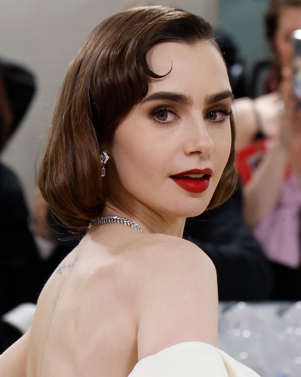 new york, new york may 01 lily collins attends the 2023 costume institute benefit celebrating karl lagerfeld a line of beauty at metropolitan museum of art on may 01, 2023 in new york city photo by taylor hillgetty images