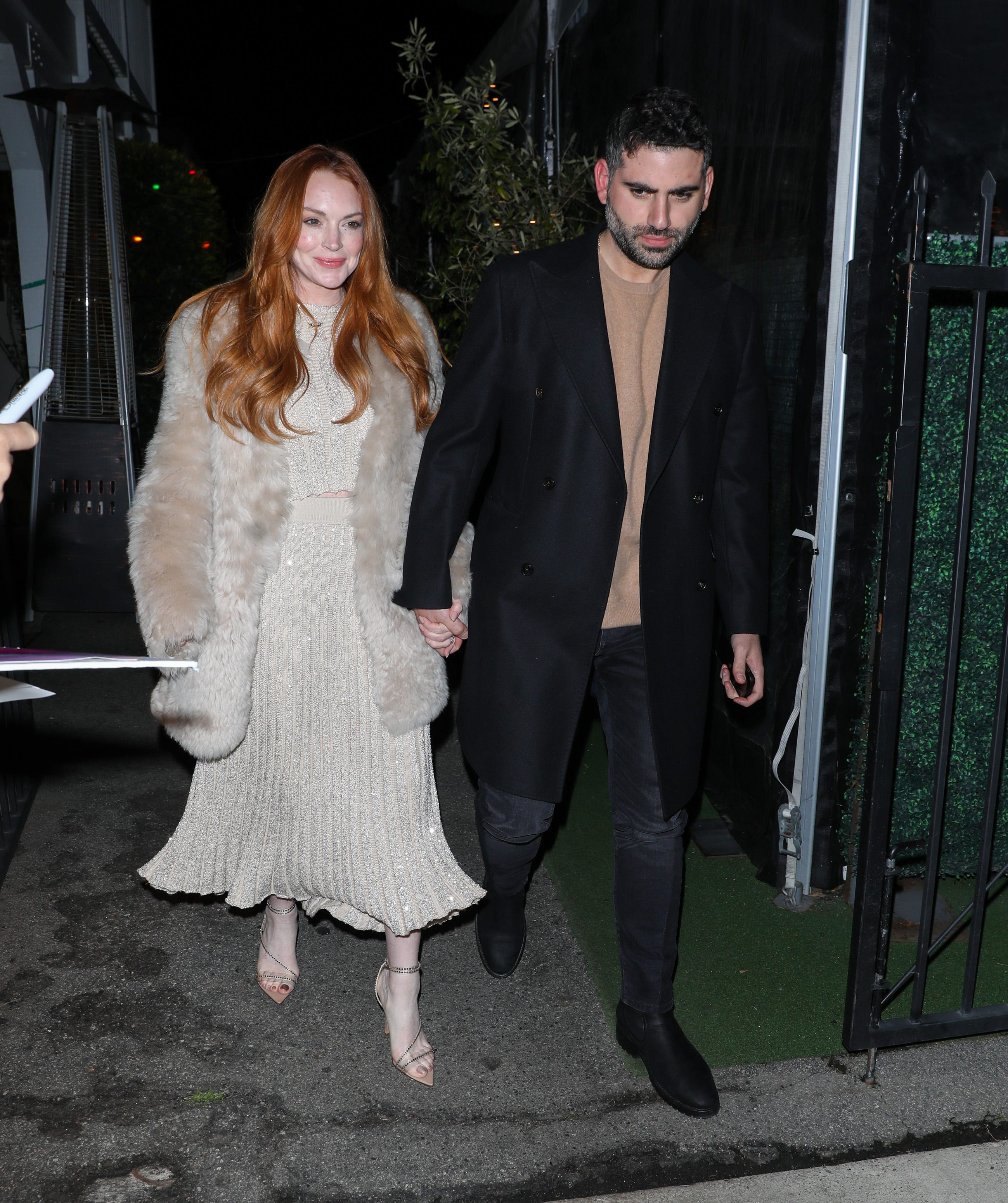 Lindsay Lohan Is Lovely in a Glittery Champagne Co-Ord and Luscious Fur Coat