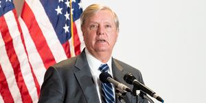 washington, united states   may 12, 2020 us senator lindsey graham r sc speaks to the media on his way to the republican caucus launch