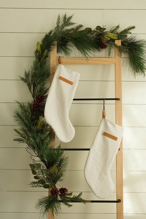 linen leather diy christmas stockings