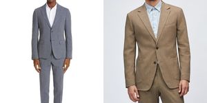 Clothing, Suit, Outerwear, Blazer, Formal wear, Jacket, Button, Tuxedo, Top, Coat, 