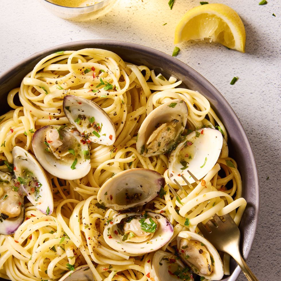 linguine with clams fresh herbs, lemon, and red pepper flakes