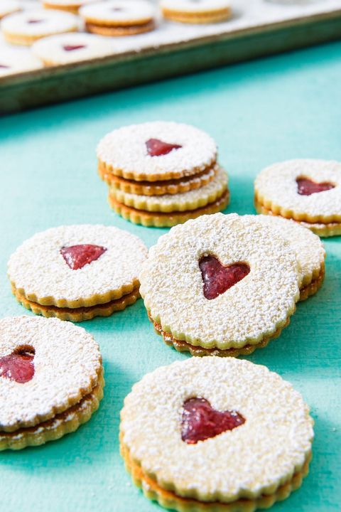 linzer cookies with heart shaped cut outs