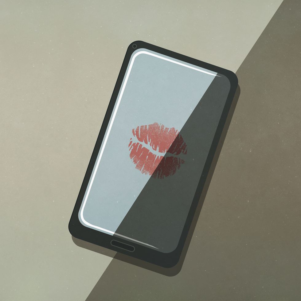 lipstick kiss on smart phone screen