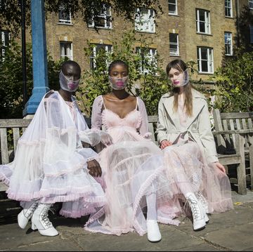 london, england   september 18 models pose ahead of the bora aksu show during lfw september 2020 at st pauls church on september 18, 2020 in london, england photo by tristan fewingsbfcgetty images